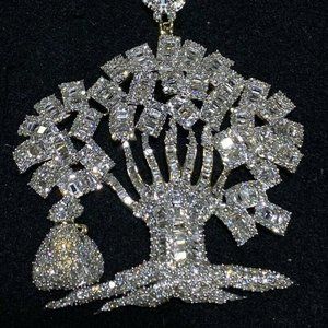 10k Solid Gold 6.5 Carat Natural Diamond Money Tree Pendant  Baguette Cut